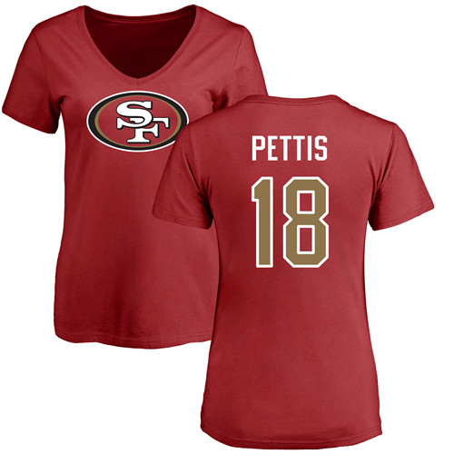 San Francisco 49ers Red Women Dante Pettis Name and Number Logo #18 NFL T Shirt->nfl t-shirts->Sports Accessory